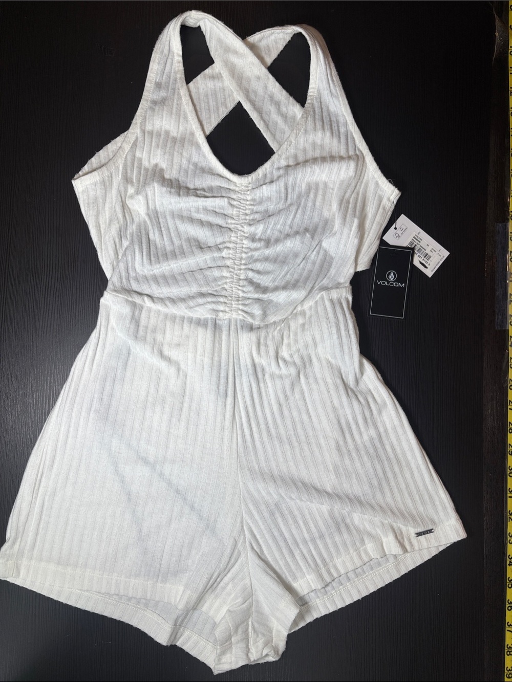 Volcom White Ribbed Crossback One-Piece Romper xs
